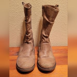Camel Brown Faux-Leather Suede Girl's Zip Up Calf Boots size 10 (Little/toddler)